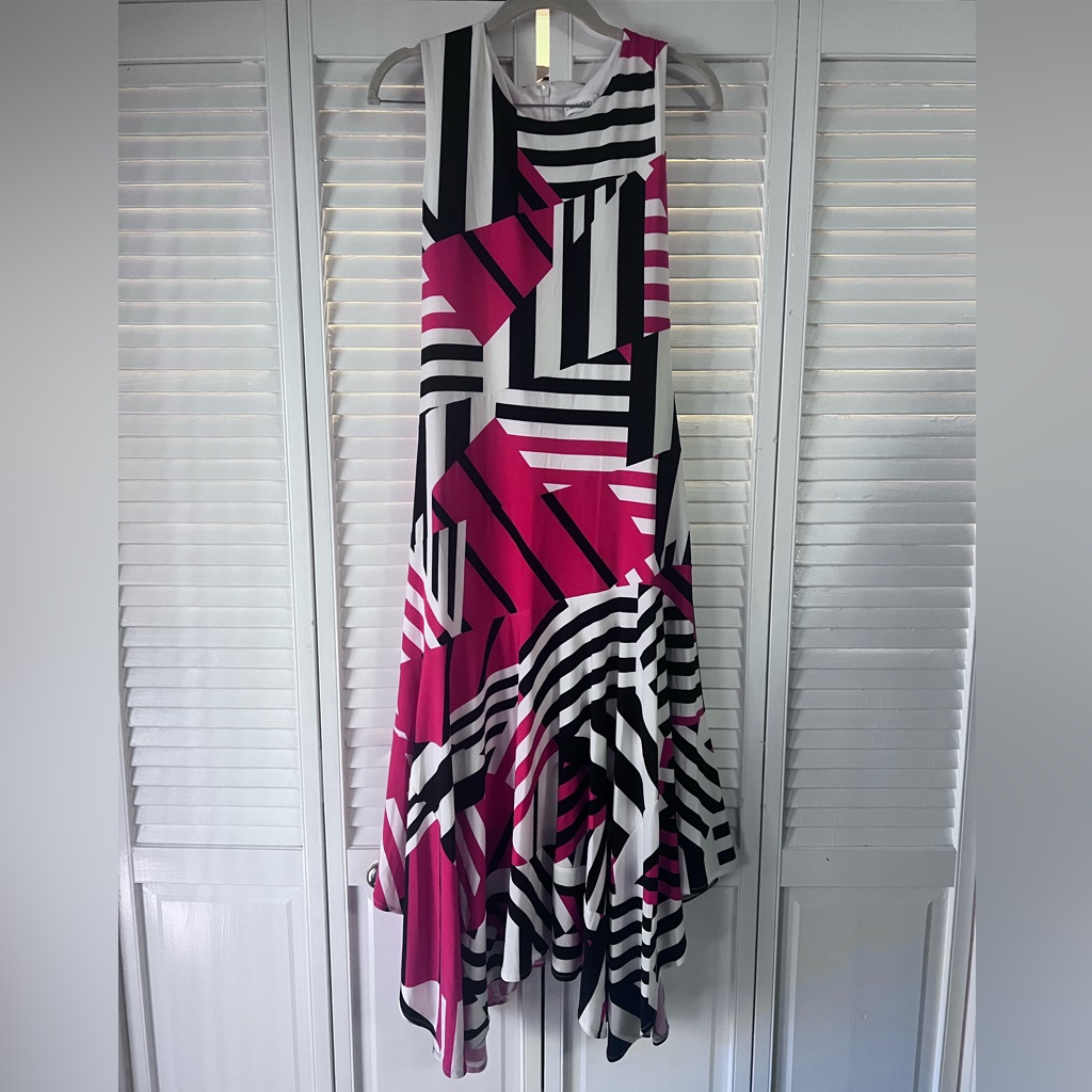 Calvin Klein Pink And Black Striped Dress